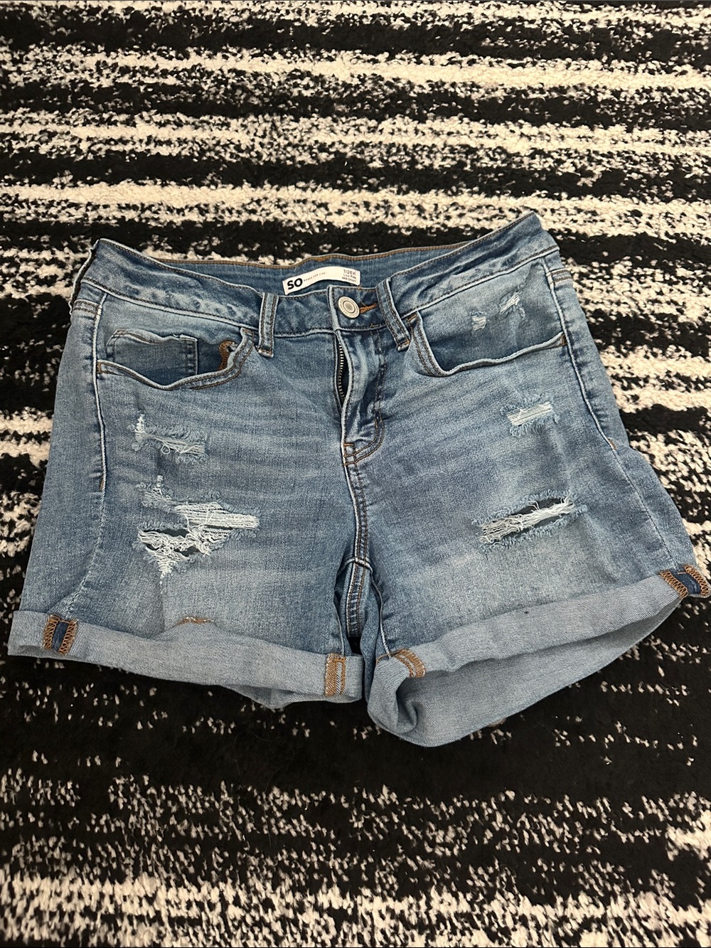 SO Light Blue Distressed Rolled-Hem Jean Shorts